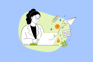 Woman at a computer working with SEO optimization